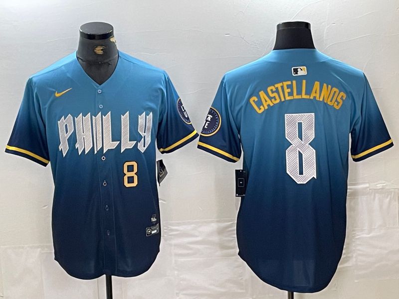 Men Philadelphia Phillies #8 Castellanos Blue City Edition Nike 2024 MLB Jersey style 4